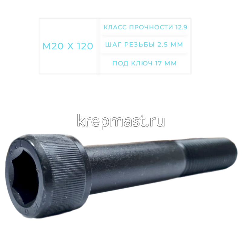 Винт с внутр.шестигранником 20 х120 черный кл.пр.12.9 н/р DIN 912