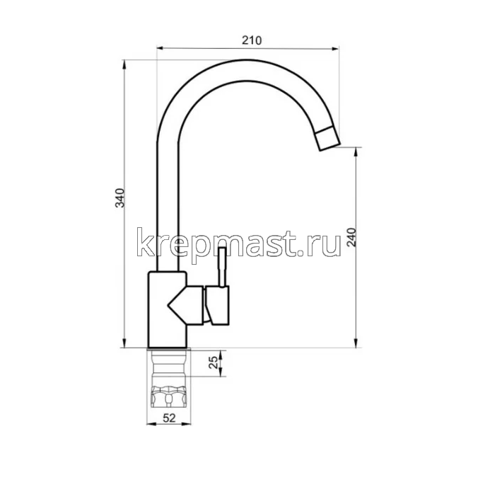 Смеситель д/кухни SUS124BGК-017F с высоким поворот. изливом НЕРЖАВЕЮЩИЙ