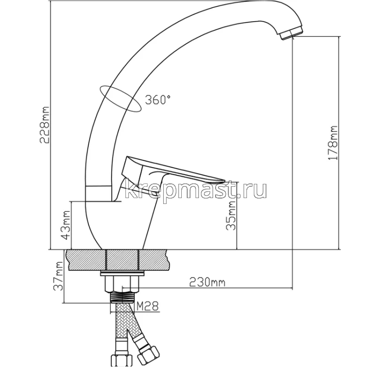 Смеситель д/кухни B8274-10F латунь