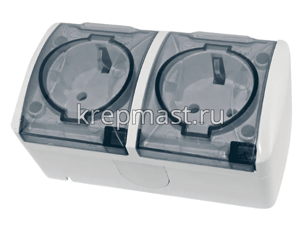 Розетка СЕЛИГЕР ОП белая с/з 2х местная с крышкой IP54