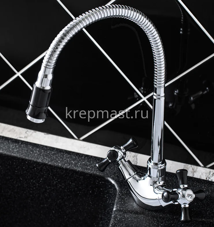 Смеситель д/кухни SL 92BL-279F с высоким изливом (хром/черный)