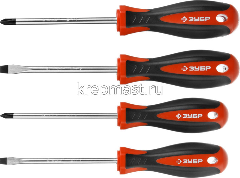 Отвертки-набор ЗУБР 4шт (SL5x100, 6x100, PH1x100, 2x100)
